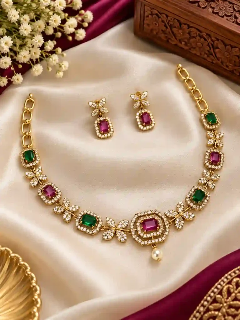 Choker Necklace Set for Women: Wedding और Festive Look के लिए खूबसूरत Necklace Set Designs 9 Multistone Necklace Set Design