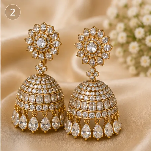 Latest Jhumka Earrings Designs for Women: इन खूबसूरत झुमका डिजाइन्स से Festive Look में आएगा Royal Touch! 7 Floral Stone Jhumka Design For Girls