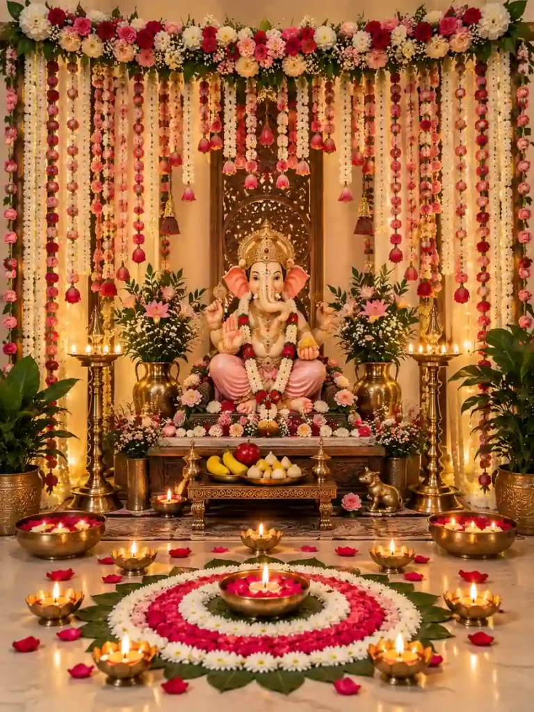 Ganesh Chaturthi Decoration Ideas 2026: घर पर ऐसे सजाएं Ganpati Mandap 9 Beautiful Ganesh Chaturthi decoration ideas with flowers, diyas and rangoli at home