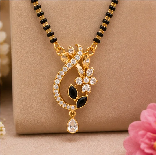 Mangalsutra Designs : 12 Latest Mangalsutra Designs for Women in 2026 16 Leaf Shape Black Stone Mangalsutra
