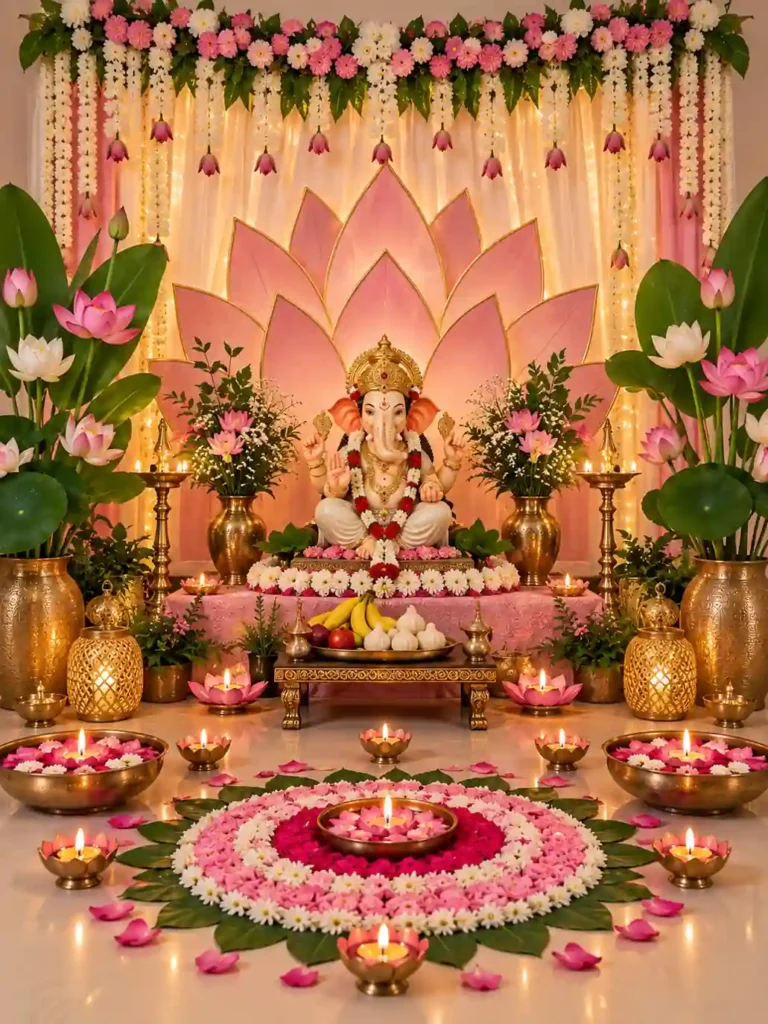 Ganesh Chaturthi Decoration Ideas 2026: घर पर ऐसे सजाएं Ganpati Mandap 7 Beautiful Ganesh Chaturthi decoration ideas with flowers, diyas and rangoli at home