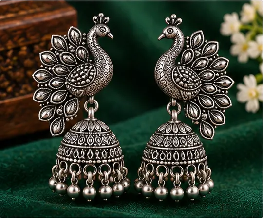 Peacock Jhumka Earrings For Girls 