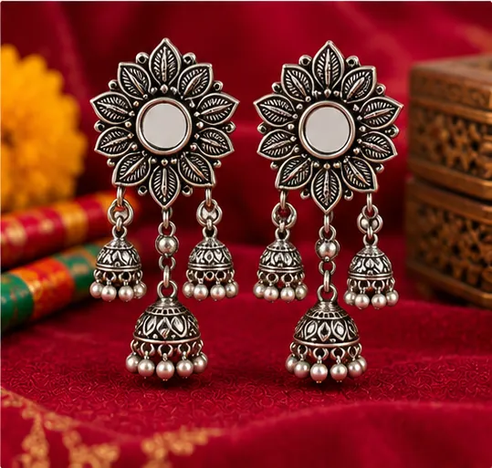 Floral Triple Jhumka Earrings
