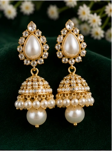 latest pearl earrings designs for women including pearl jhumkas, drop earrings, hoops and floral styles
