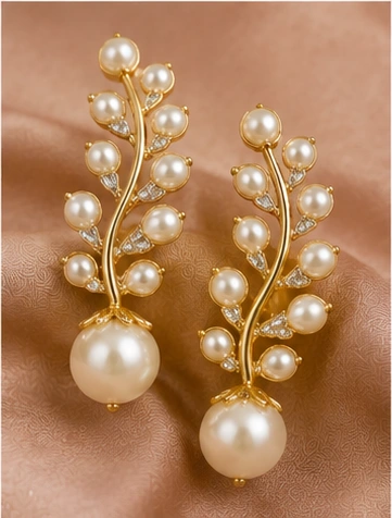 latest pearl earrings designs for women including pearl jhumkas, drop earrings, hoops and floral styles