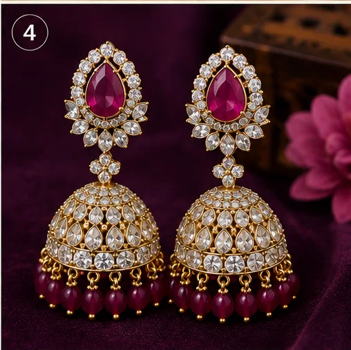 Latest Jhumka Earrings Designs for Women: इन खूबसूरत झुमका डिजाइन्स से Festive Look में आएगा Royal Touch! 9 Stone Jhumka Earrings Design