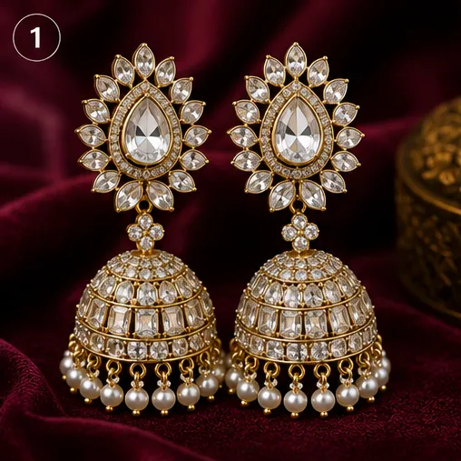 Latest Jhumka Earrings Designs for Women: इन खूबसूरत झुमका डिजाइन्स से Festive Look में आएगा Royal Touch! 5 Teardrop Stone Jhumka Earrings Design