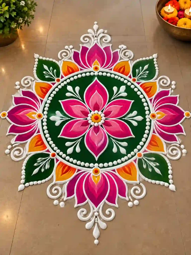 Pink Lotus Rangoli Design
