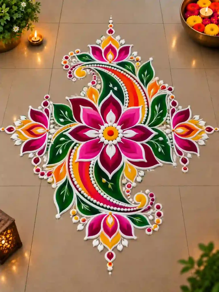 Multi-Color Lotus Rangoli Designs
