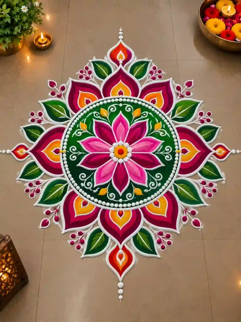 Vibrant Lotus Star Diwali Rangoli