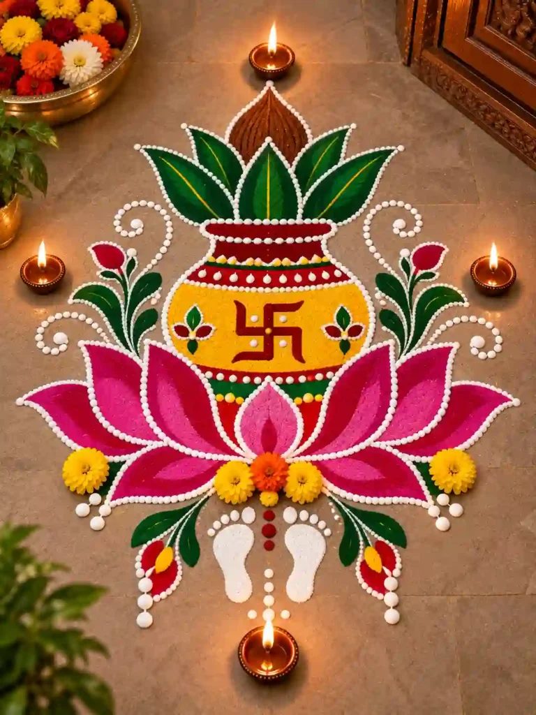 Navratri Rangoli Designs 2026: नवरात्रि के लिए बनाएं ये खूबसूरत रंगोली 12 Lotus Rangoli Design For Navratri