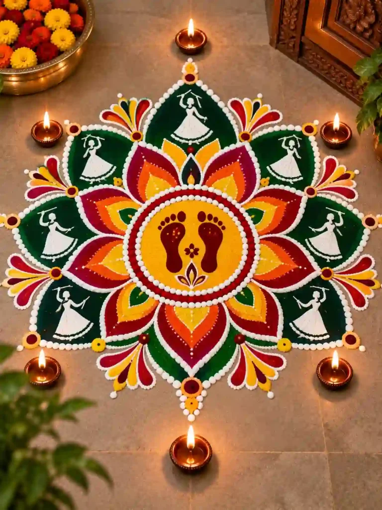 Navratri Rangoli Designs 2026: नवरात्रि के लिए बनाएं ये खूबसूरत रंगोली 8 Diya Rangoli Design